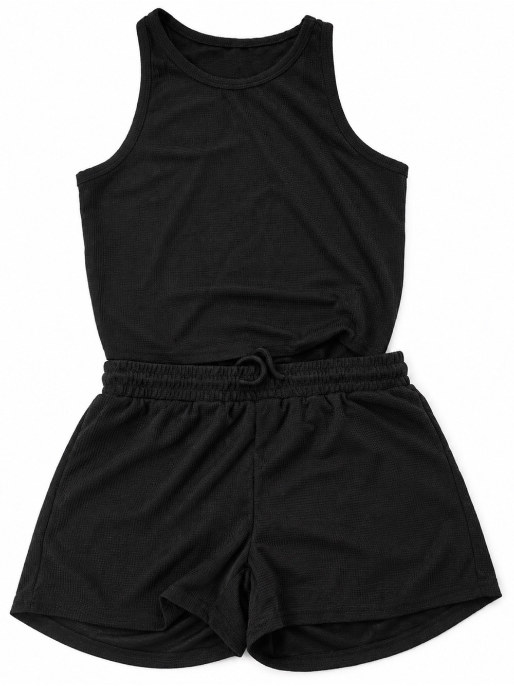 Women's Black Waffle Knit Lounge Shorts